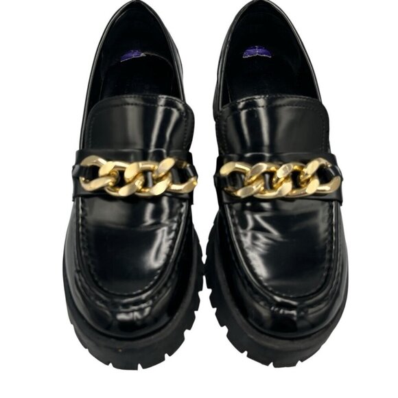 GUESS Womens 8.5 M Hillford Chunky Black Patent Leather Platform Loafer Lug Sole - Picture 4 of 16